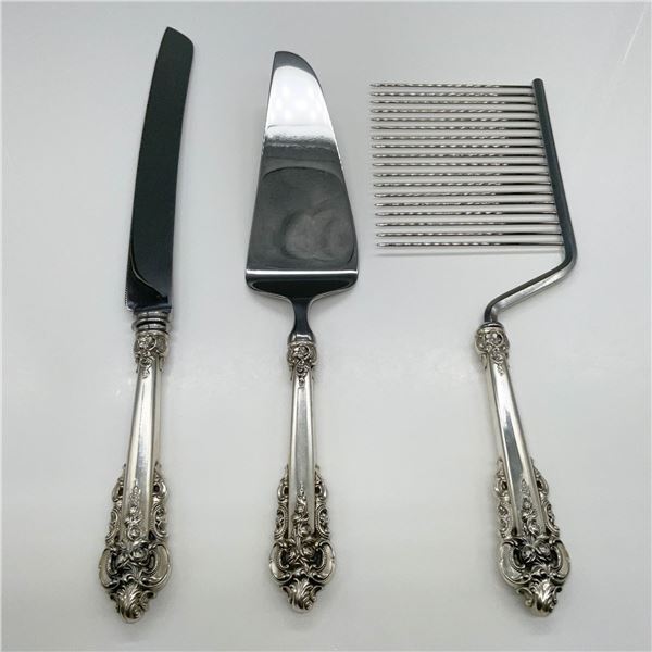 3pc Wallace Sterling Dessert Serving Flatware, Grand Baroque