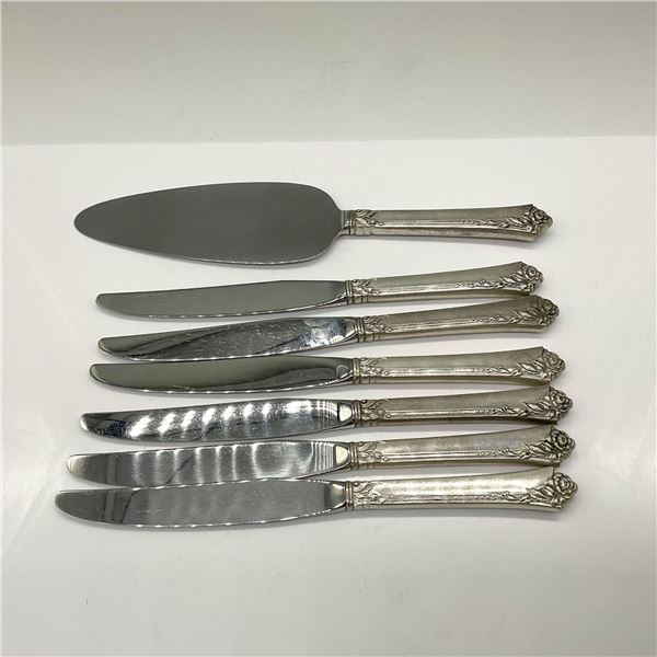 7pc Onieda Sterling Silver Knives and Server, Damask Rose