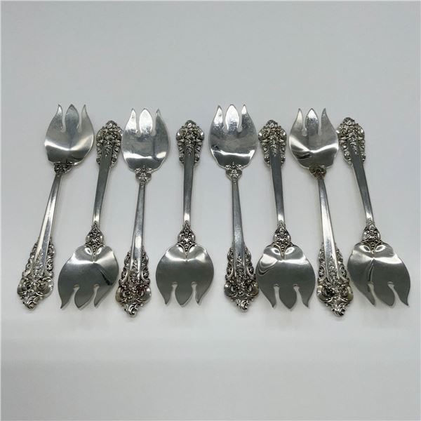 8pc Wallace Sterling Ice Cream Forks, Grand Baroque