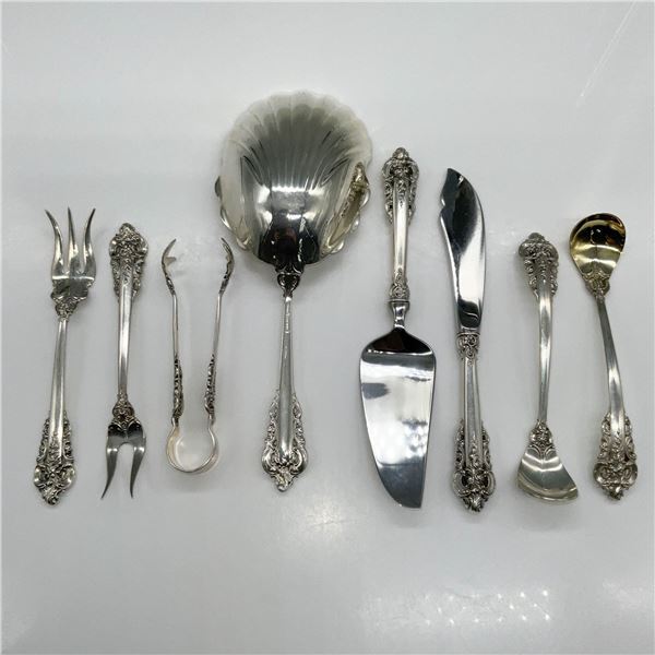 8pc Wallace Sterling Serving Flatware, Grand Baroque