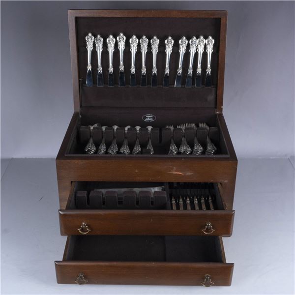 85pc Wallace Grand Baroque Sterling Silverware and Chest