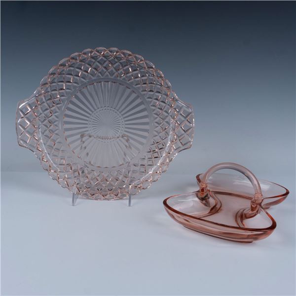2pc Vintage Pink Glassware Duo: Waterford & Heisey