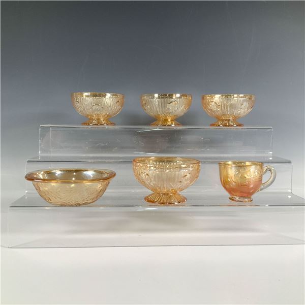 6pc Orange Glass Dessert Bowls, Teacup, and Serving Bowl