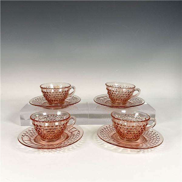 8pc Pink Glass Coffee Cups and Saucers