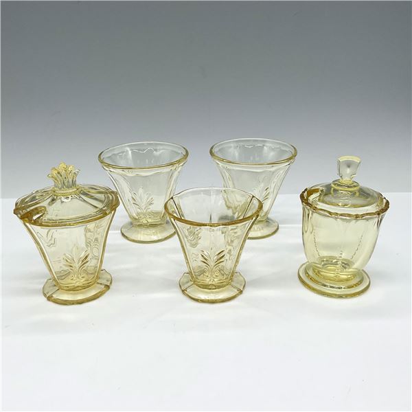 5pc Heisey Glass Baroque Yellow Juice & Jam Jars