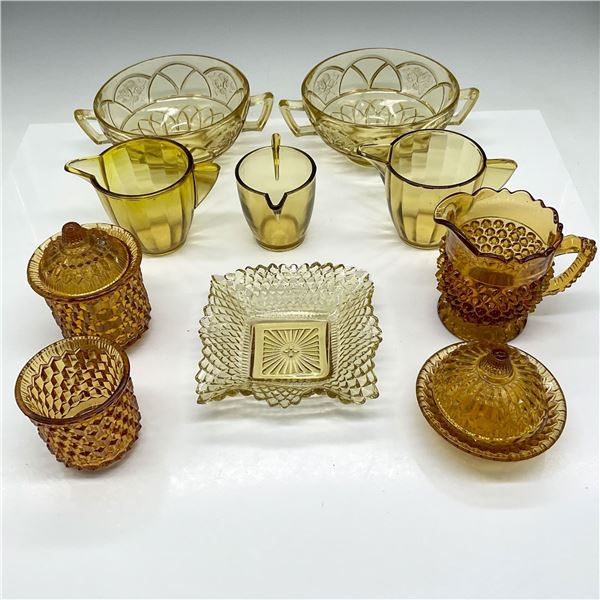10pc Collection of Amber Glass Dishes + Doyle Miniatures