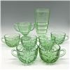 Image 1 : 8pc Collection of Green Depression Glass - Cups, Shaker