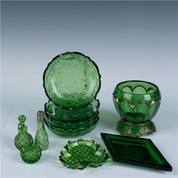 10pc Vintage Green Glass Tableware