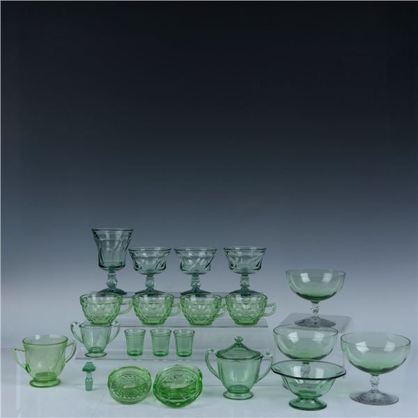 25pc Vintage Green Glass Tableware