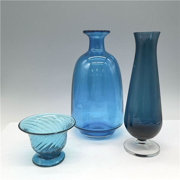 3pc Blue Art Glass Collection, Vases