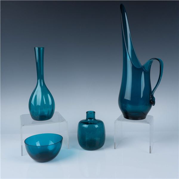 4pc Vintage Assortment of Teal Glassware