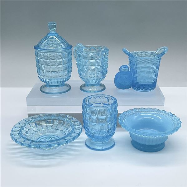 6pc Vintage Blue Glass Tableware