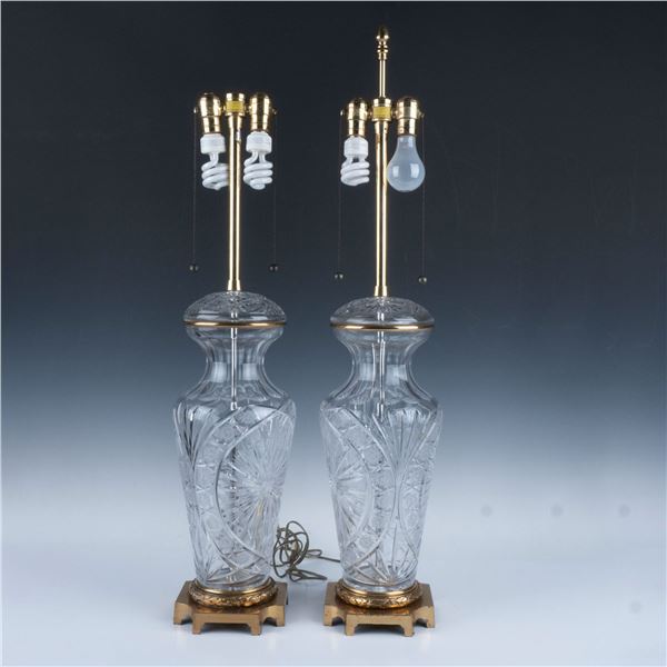 Pair of Marbro Brass & Cut Crystal Table Lamps
