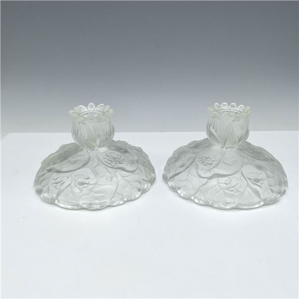 Pair of Fenton Satin Glass Water Lily Candleholders