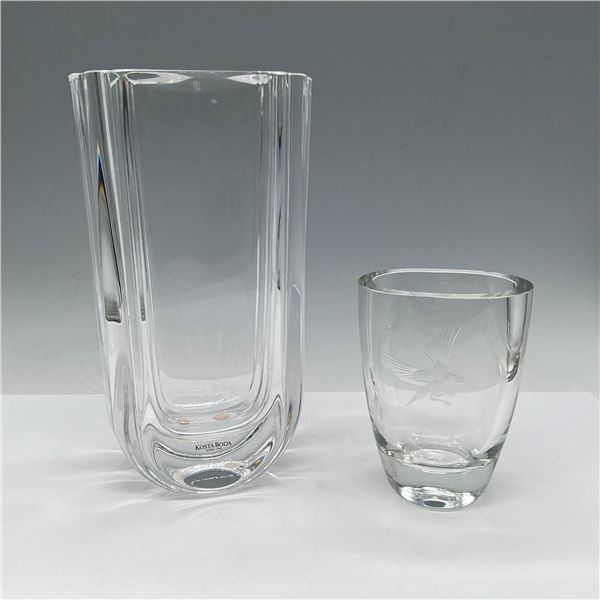 2pc Kosta Boda Goran Warff Crystal Vase + Etched Bud Vase