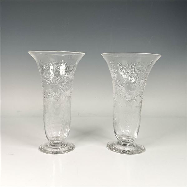 Pair of Clear Daisy Patterned Glass Vases