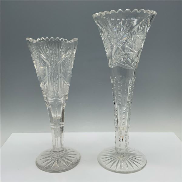 2pc Art Glass Trumpet Vases with Geometric Patterns