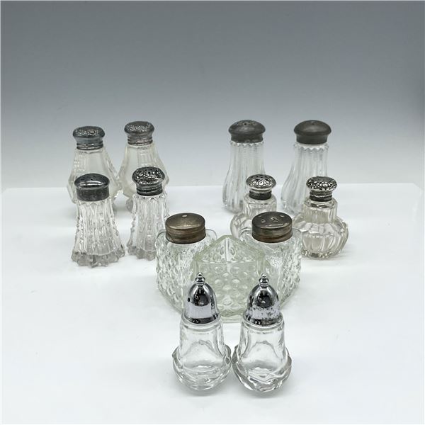 13pc Silverplated & Chrome Glass Salt & Pepper Shakers