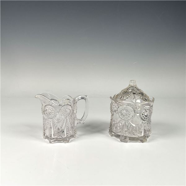2pc Floral Glass Creamer and Sugar Bowl with Lid
