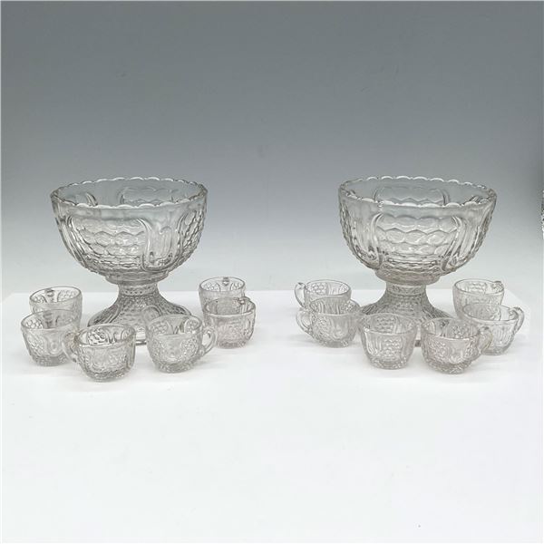 14pc Miniature Collectible Glass Ware, Punch Bowls + Cups