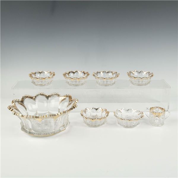 8 pc Heisey Peerless Clear Glass w/ Gold Trim Serveware
