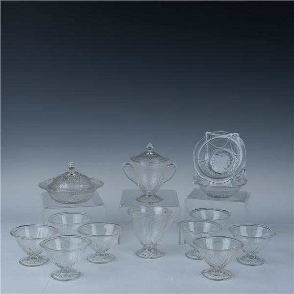 13pc Royal Lace Clear Depression Glass Dessert Set