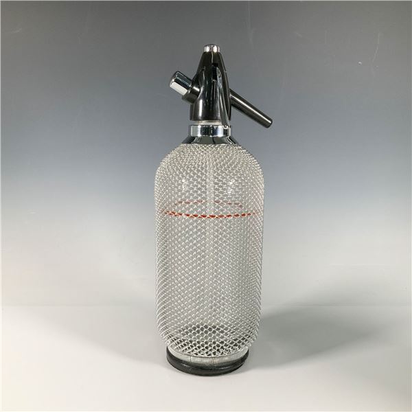 Chrome Mesh and Glass Soda Siphon Seltzer Bottle