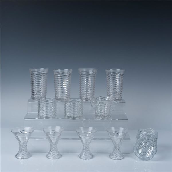 11pc Duncan & Miller Glass Tableware Pieces, Caribbean Clear