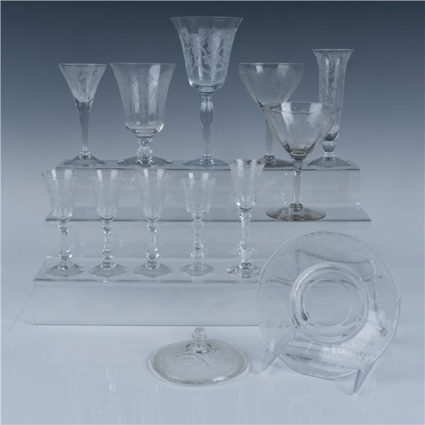 13pc Cambridge Clear Variety of Glasses, Rosepoint
