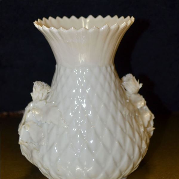 Belleek Porcelain Ivory Floral Vase, Green Mark, Rare