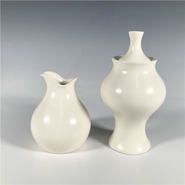 2pc Eva Zeisel For Klein Reid Porcelain Lidded Vase & Carafe