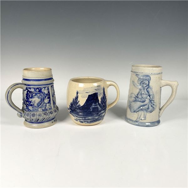 3pc Vintage Stoneware Beer Steins and Pottery Mug