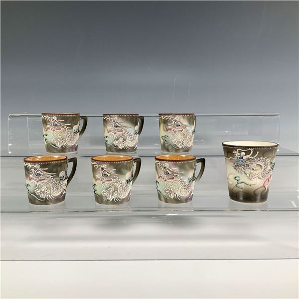 7pc Japanese Art Pottery Dragonware Mini Mugs and Saki Cup