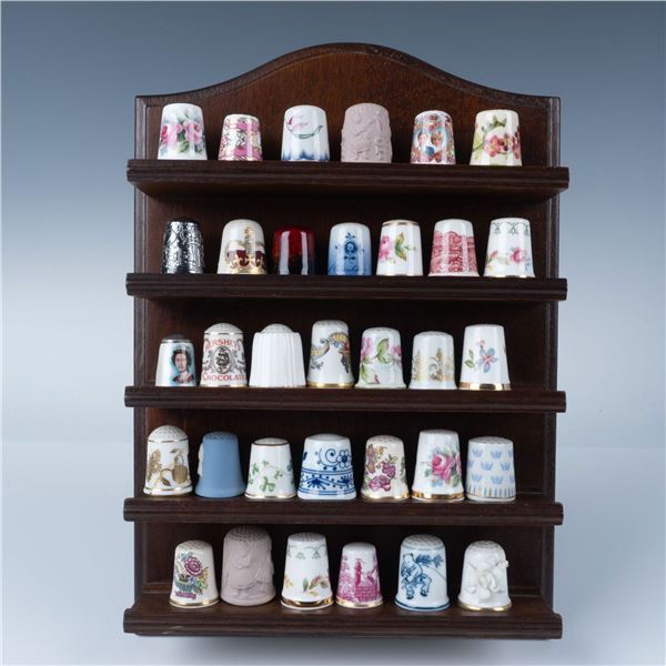 34pc Franklin Mint Thimbles With Display Rack