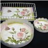 Image 1 : 3Pc Circular Rose Motif Trays & Rectangular Wire Tray