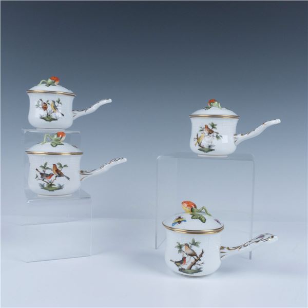 4pc Herend Porcelain Rothschild Bird Pots de Creme with Lid