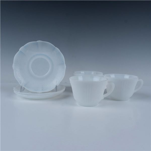 6pc White Opalescent Teacups and Saucers