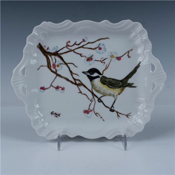 Vintage Hand Painted Bird And Flower Porcelain Serving Dish