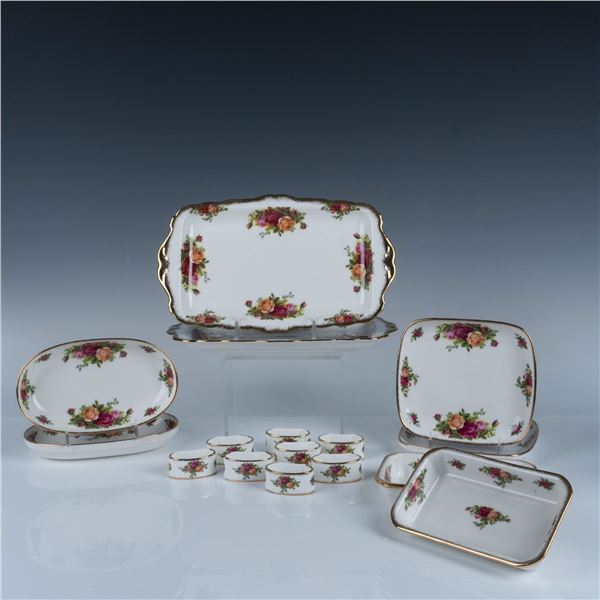 16pc Royal Albert Old Country Roses Napkin Rings and Trays