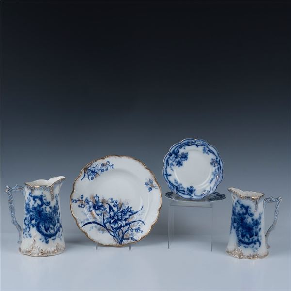 5pc Vintage Blue & White Porcelain Plates & Pitchers