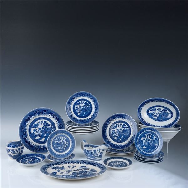 26pc Blue Willow China Table Ware Grouping