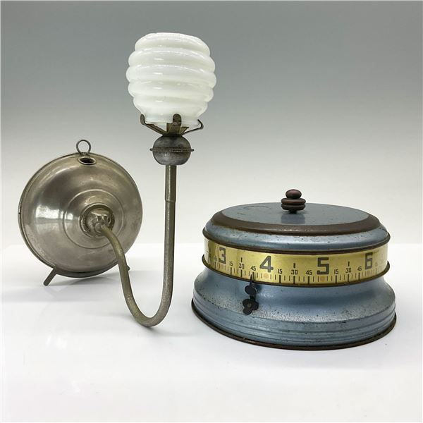 2pc Antique Oil Night Light & Lux Wind Up Clock