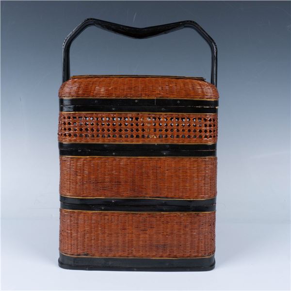 Maitland Smith Wicker 3 Tier Basket with Handle