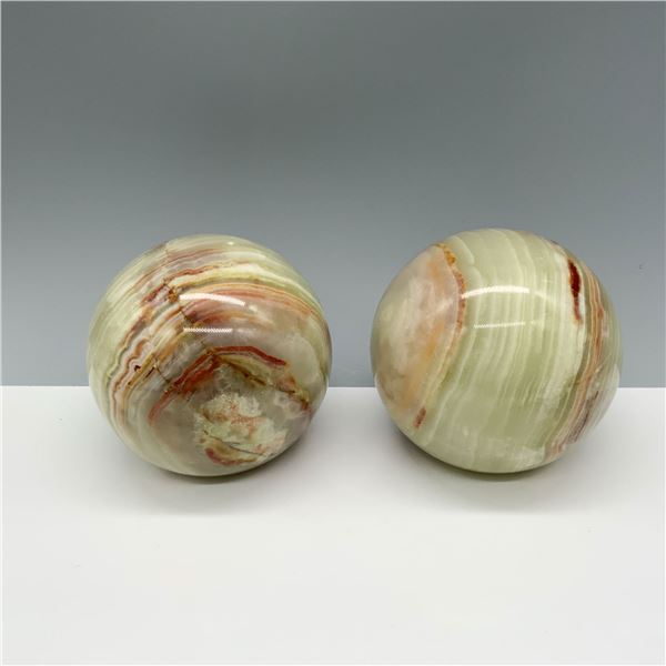 Pair of Kalifano Green Onyx Spheres