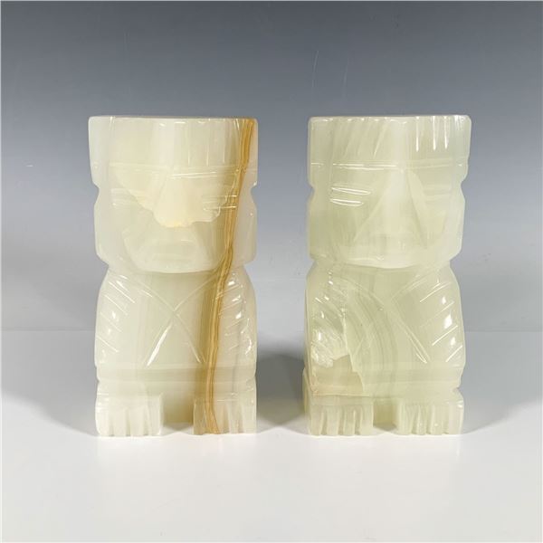 Pair of Hand Carved Mayan White Onyx Bookends