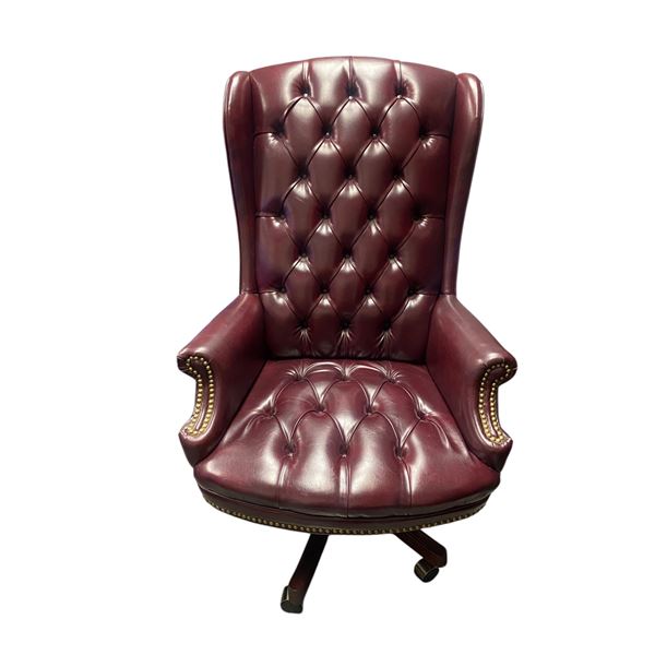 High back rolling buttoned leather office chair(49"H)