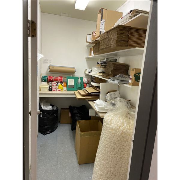Room lot - Contents of room including hazardous sticker rolls, packing peanuts, misc. size cardboard