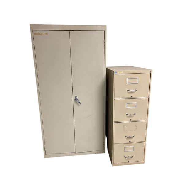 2 pc - Metal filing cabinet and metal cabinet