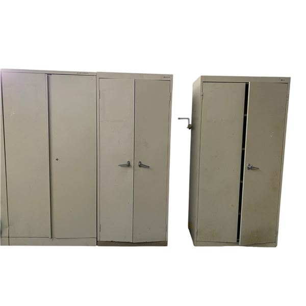 3 pc - Metal 2 door cabinets (30x18x74" approx.)
