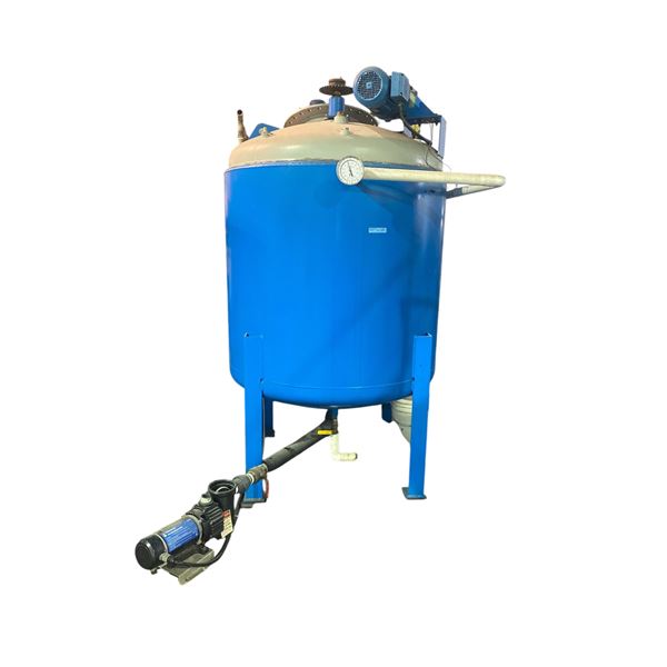 Industrial 304 stainless inside, jacketed 2000L bioreactor w/ overhead 75rpm stir motor - (65x105") 